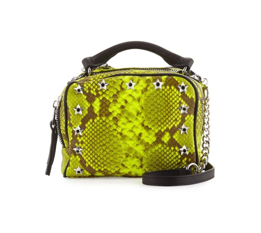 Ash Frankie Studded Leather Crossbody Bag, Yellow Snake